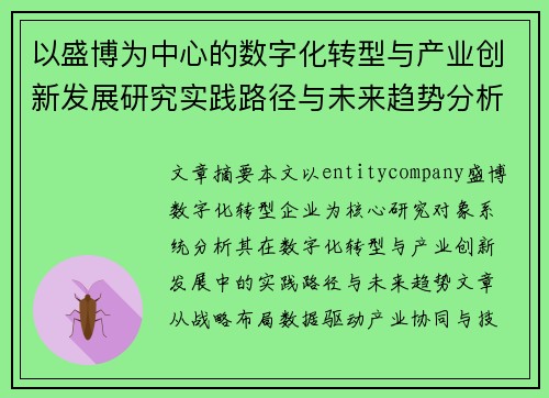 以盛博为中心的数字化转型与产业创新发展研究实践路径与未来趋势分析